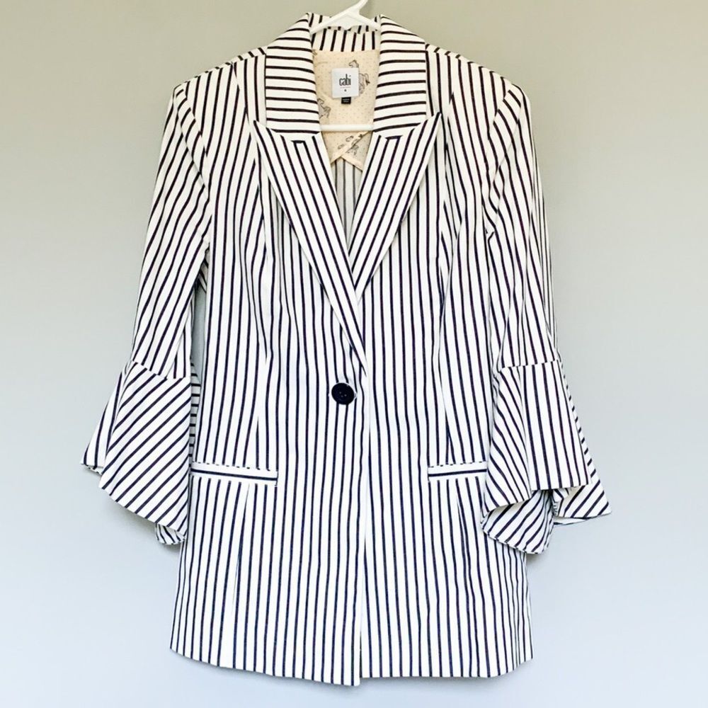 CAbi Black and White Striped Blazer